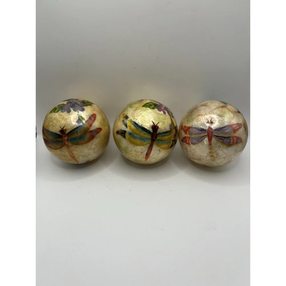 Set Of 3 Dragonfly Paper Machete‎ Decorative Balls Double Sided 4